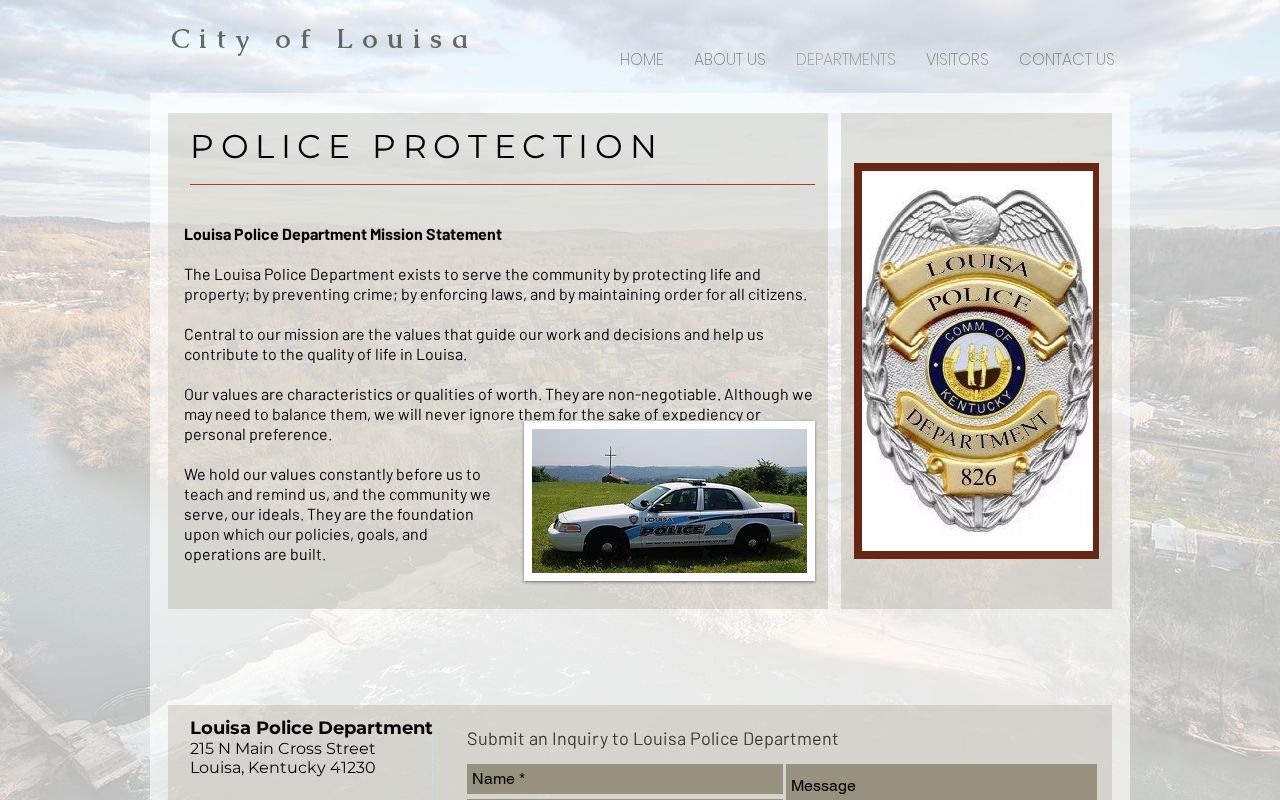 Louisa Police Department contact page for Lawrence County arrest records
